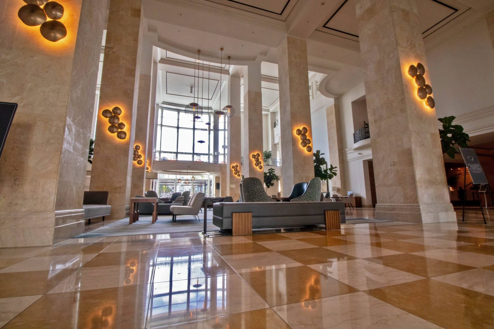 custom benches in a hotel lobby