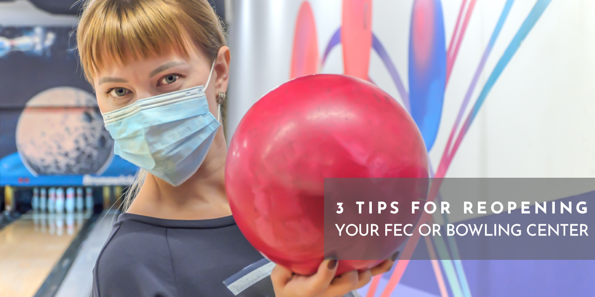 lady with bangs holding bowling ball in a mask